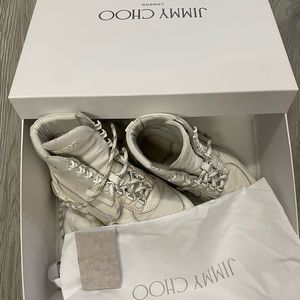 JIMMY CHOO HIGH TOP INCA WOMEN LEATHER WHITE SHOES